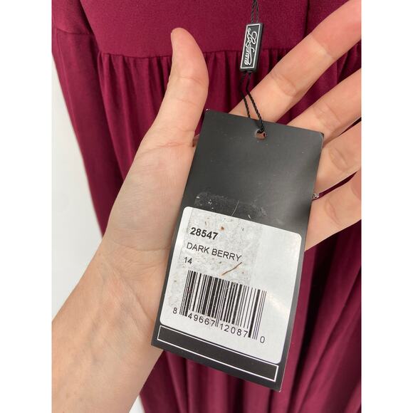 La Femme Plunge Neck A-Line Dark Berry Red Formal Evening Gown Size 14 NWT - Picture 5 of 7